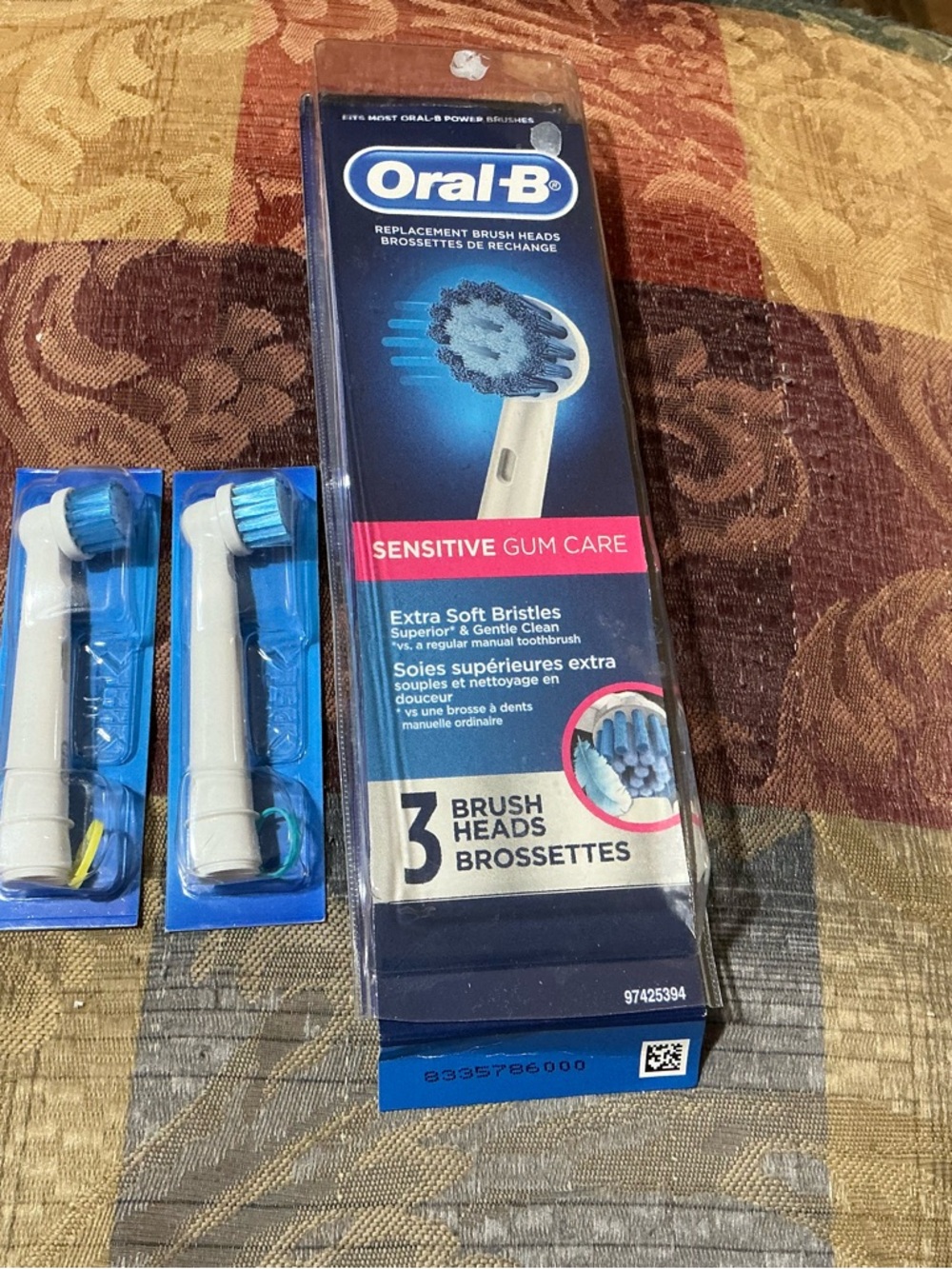 Sensitive Gum Care Replacement Brush Heads - White with Blue Bristles. Only TWO.